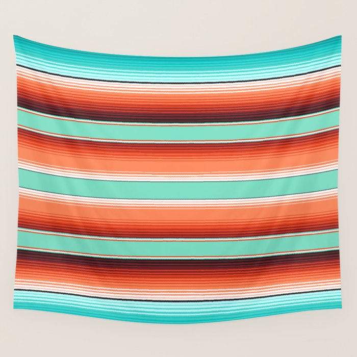 Teal Turquoise and Burnt Orange Southwest Serape Blanket Stripes Wall Tapestry Gallery Image 4