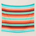 Teal Turquoise and Burnt Orange Southwest Serape Blanket Stripes Wall Tapestry Gallery Image 4