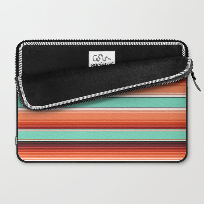 Teal Turquoise and Burnt Orange Southwest Serape Blanket Stripes Laptop Sleeve Gallery Image 2