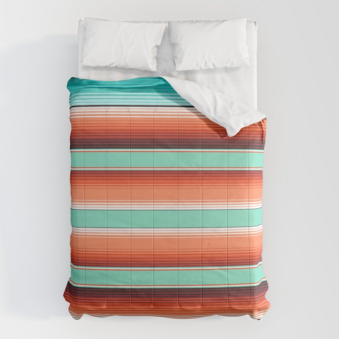 Teal Turquoise and Burnt Orange Southwest Serape Blanket Stripes Comforter Gallery Image 1