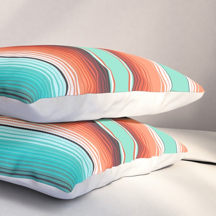 Teal Turquoise and Burnt Orange Southwest Serape Blanket Stripes Pillow Sham Gallery Image 3