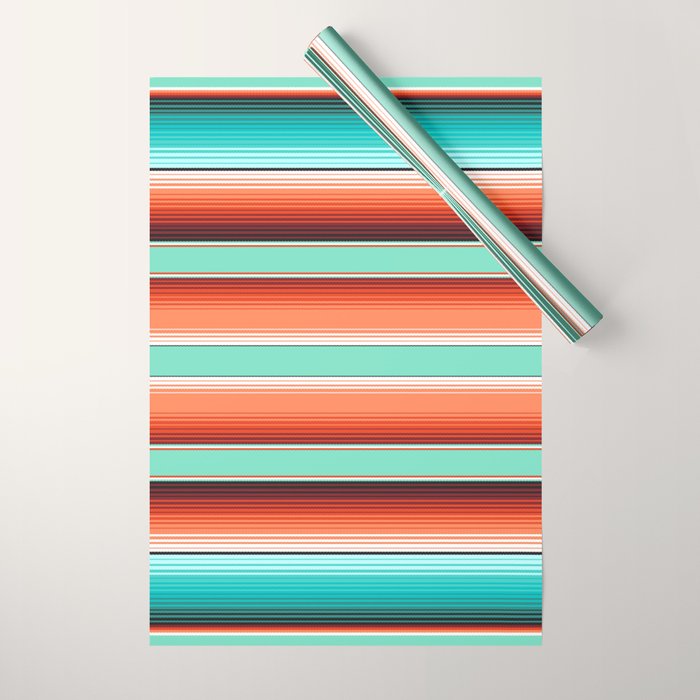Teal Turquoise and Burnt Orange Southwest Serape Blanket Stripes Wrapping Paper Gallery Image 1