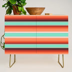 Teal Turquoise and Burnt Orange Southwest Serape Blanket Stripes Credenza Gallery Image 1