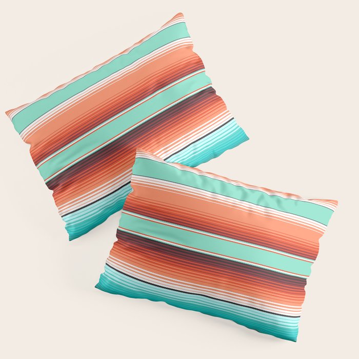 Teal Turquoise and Burnt Orange Southwest Serape Blanket Stripes Pillow Sham