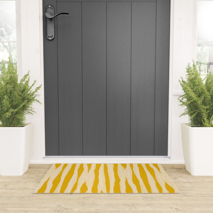Abstract Organic Stripes Vertical Pattern in Mustard Yellow Welcome Mat Gallery Image 3
