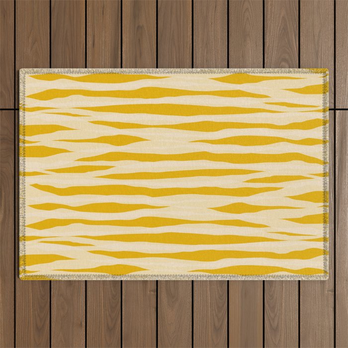 Abstract Organic Stripes Vertical Pattern in Mustard Yellow Outdoor Rug Gallery Image 1