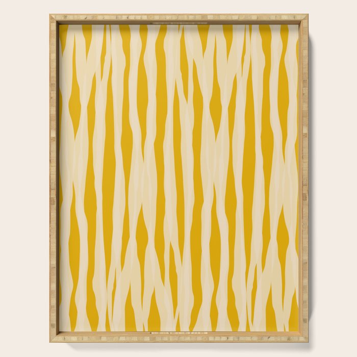 Abstract Organic Stripes Vertical Pattern in Mustard Yellow Serving Tray Gallery Image 1