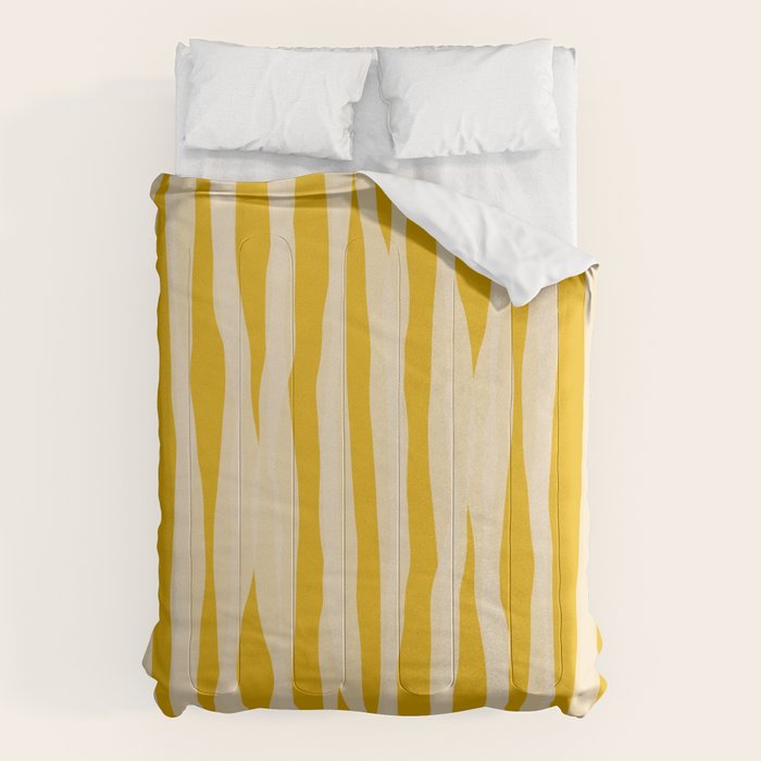 Abstract Organic Stripes Vertical Pattern in Mustard Yellow Comforter Gallery Image 1