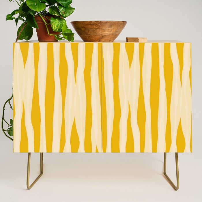 Abstract Organic Stripes Vertical Pattern in Mustard Yellow Credenza Gallery Image 1