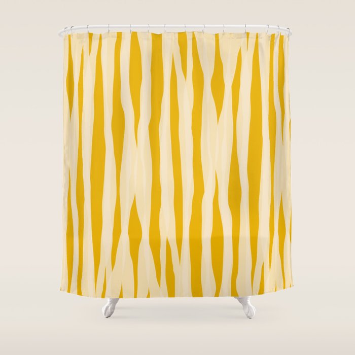 Abstract Organic Stripes Vertical Pattern in Mustard Yellow Shower Curtain Gallery Image 1