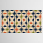 Atomic Age 1950s Starburst Pattern in Mid Mod Orange, Olive Green, Navy Blue, and Beige Tablecloth Gallery Image 2