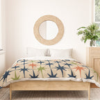 Atomic Age 1950s Starburst Pattern in Mid Mod Orange, Olive Green, Navy Blue, and Beige Duvet Cover Gallery Image 3