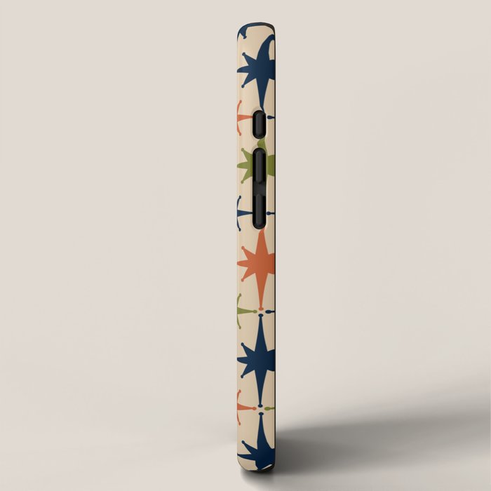 Atomic Age 1950s Starburst Pattern in Mid Mod Orange, Olive Green, Navy Blue, and Beige iPhone Case Gallery Image 2