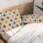 Atomic Age 1950s Starburst Pattern in Mid Mod Orange, Olive Green, Navy Blue, and Beige Pillow Sham Gallery Image 2