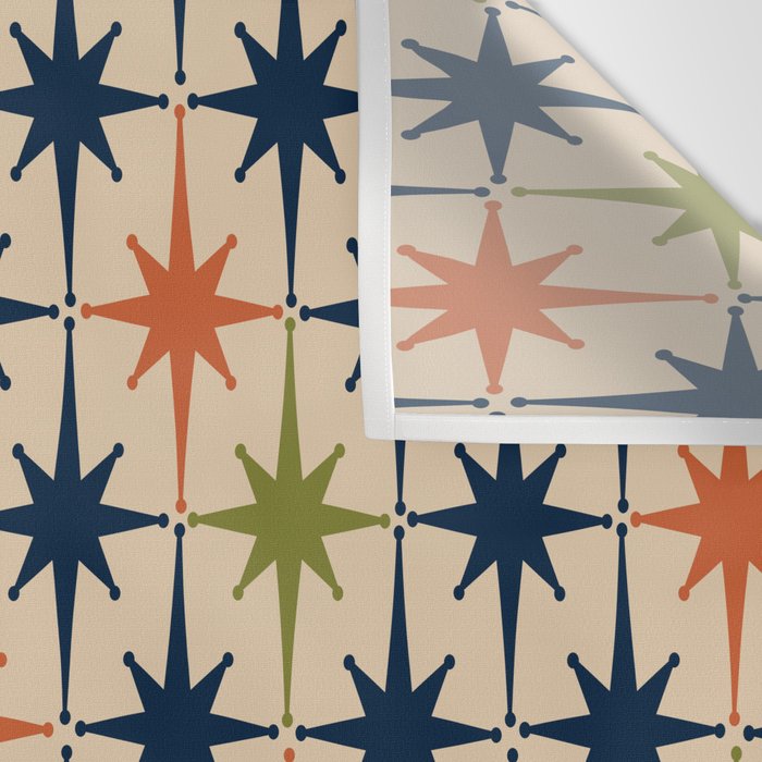 Atomic Age 1950s Starburst Pattern in Mid Mod Orange, Olive Green, Navy Blue, and Beige Wall Tapestry Gallery Image 3