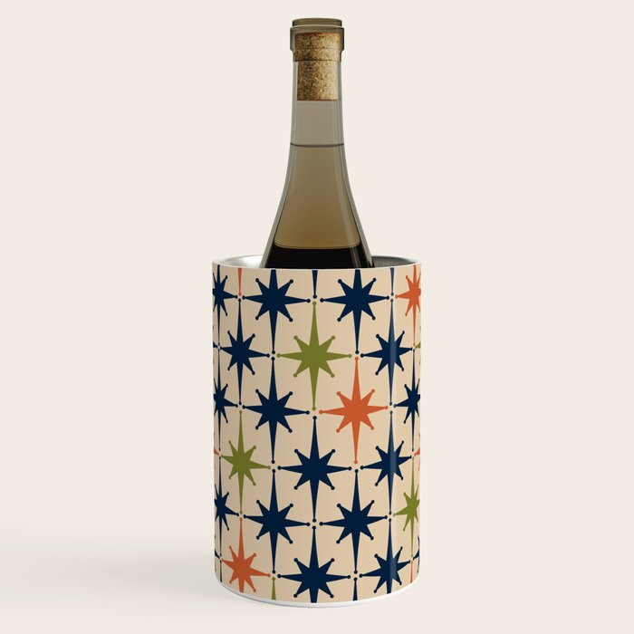 Atomic Age 1950s Starburst Pattern in Mid Mod Orange, Olive Green, Navy Blue, and Beige Wine Chiller Gallery Image 1