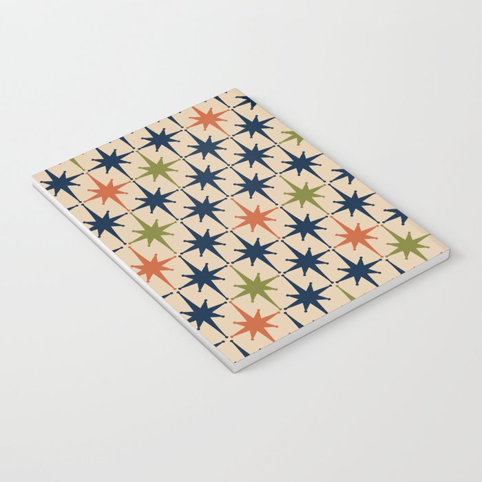 Atomic Age 1950s Starburst Pattern in Mid Mod Orange, Olive Green, Navy Blue, and Beige Notebook Gallery Image 3