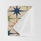 Atomic Age 1950s Starburst Pattern in Mid Mod Orange, Olive Green, Navy Blue, and Beige Throw Blanket Gallery Image 3