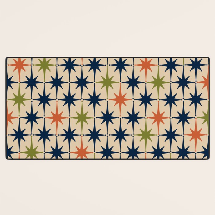 Atomic Age 1950s Starburst Pattern in Mid Mod Orange, Olive Green, Navy Blue, and Beige Desk Mat Gallery Image 3