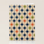 Atomic Age 1950s Starburst Pattern in Mid Mod Orange, Olive Green, Navy Blue, and Beige Stationery Card Gallery Image 2