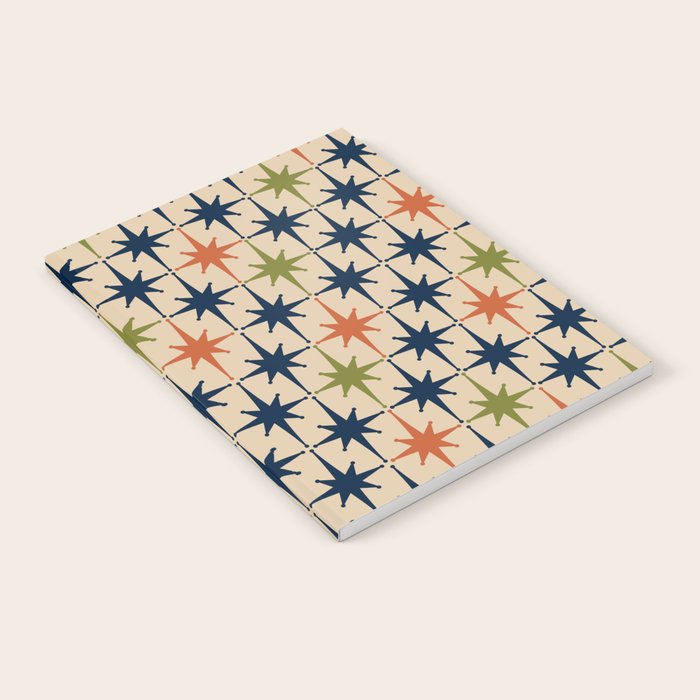 Atomic Age 1950s Starburst Pattern in Mid Mod Orange, Olive Green, Navy Blue, and Beige Notebook Gallery Image 2
