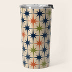 Atomic Age 1950s Starburst Pattern in Mid Mod Orange, Olive Green, Navy Blue, and Beige Travel Mug Gallery Image 2
