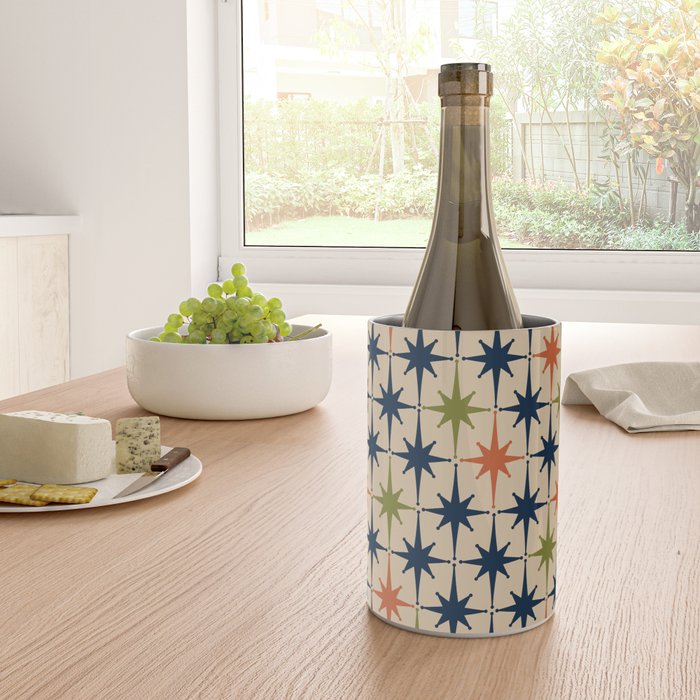 Atomic Age 1950s Starburst Pattern in Mid Mod Orange, Olive Green, Navy Blue, and Beige Wine Chiller Gallery Image 4