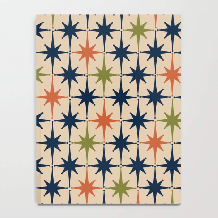Atomic Age 1950s Starburst Pattern in Mid Mod Orange, Olive Green, Navy Blue, and Beige Notebook Gallery Image 4