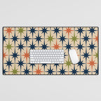 Atomic Age 1950s Starburst Pattern in Mid Mod Orange, Olive Green, Navy Blue, and Beige Desk Mat Gallery Image 1