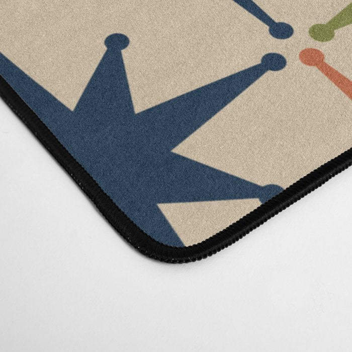 Atomic Age 1950s Starburst Pattern in Mid Mod Orange, Olive Green, Navy Blue, and Beige Desk Mat Gallery Image 4