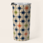 Atomic Age 1950s Starburst Pattern in Mid Mod Orange, Olive Green, Navy Blue, and Beige Travel Mug Gallery Image 3