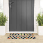 Atomic Age 1950s Starburst Pattern in Mid Mod Orange, Olive Green, Navy Blue, and Beige Welcome Mat Gallery Image 3