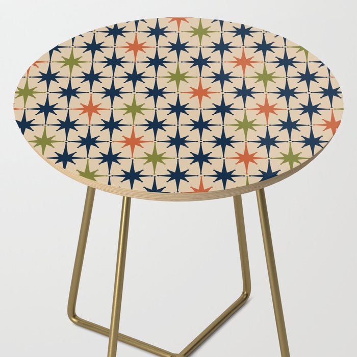 Atomic Age 1950s Starburst Pattern in Mid Mod Orange, Olive Green, Navy Blue, and Beige Side Table Gallery Image 2