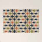Atomic Age 1950s Starburst Pattern in Mid Mod Orange, Olive Green, Navy Blue, and Beige Welcome Mat Gallery Image 1