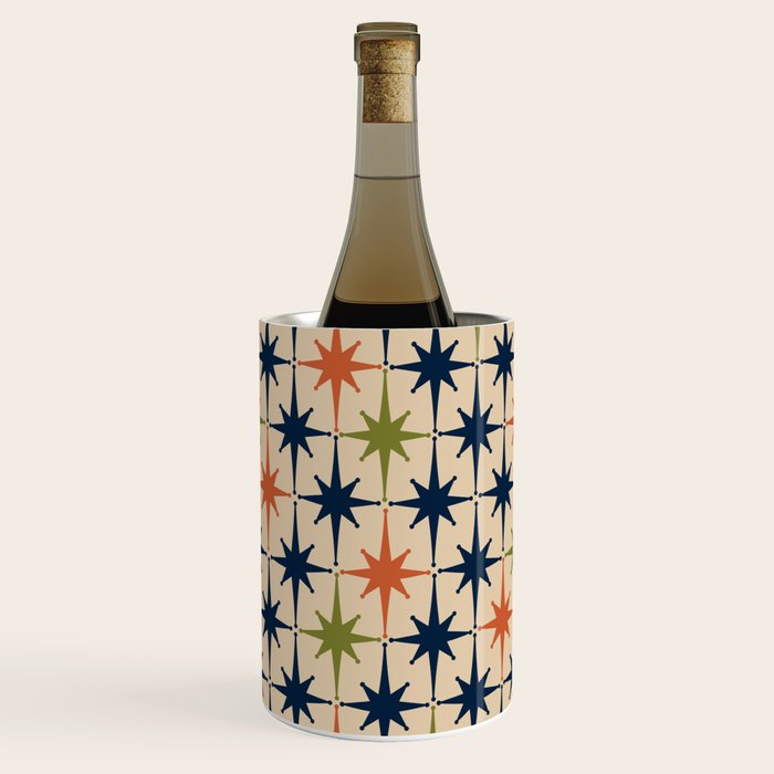 Atomic Age 1950s Starburst Pattern in Mid Mod Orange, Olive Green, Navy Blue, and Beige Wine Chiller Gallery Image 3