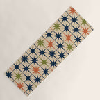 Atomic Age 1950s Starburst Pattern in Mid Mod Orange, Olive Green, Navy Blue, and Beige Yoga Mat Gallery Image 1