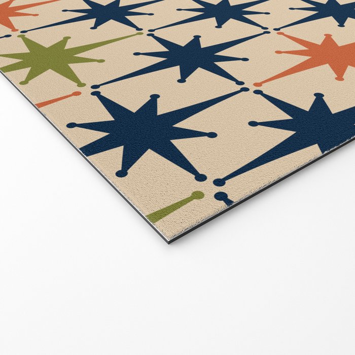 Atomic Age 1950s Starburst Pattern in Mid Mod Orange, Olive Green, Navy Blue, and Beige Welcome Mat Gallery Image 2