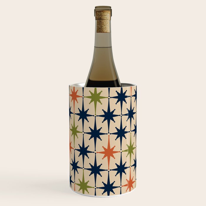 Atomic Age 1950s Starburst Pattern in Mid Mod Orange, Olive Green, Navy Blue, and Beige Wine Chiller Gallery Image 2