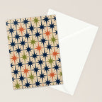 Atomic Age 1950s Starburst Pattern in Mid Mod Orange, Olive Green, Navy Blue, and Beige Stationery Card Gallery Image 2