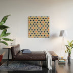 Atomic Age 1950s Starburst Pattern in Mid Mod Orange, Olive Green, Navy Blue, and Beige Wood Wall Art Gallery Image 2