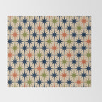 Atomic Age 1950s Starburst Pattern in Mid Mod Orange, Olive Green, Navy Blue, and Beige Throw Blanket Gallery Image 2