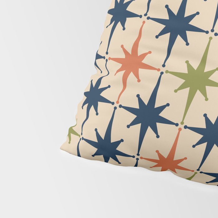 Atomic Age 1950s Starburst Pattern in Mid Mod Orange, Olive Green, Navy Blue, and Beige Pillow Sham Gallery Image 4