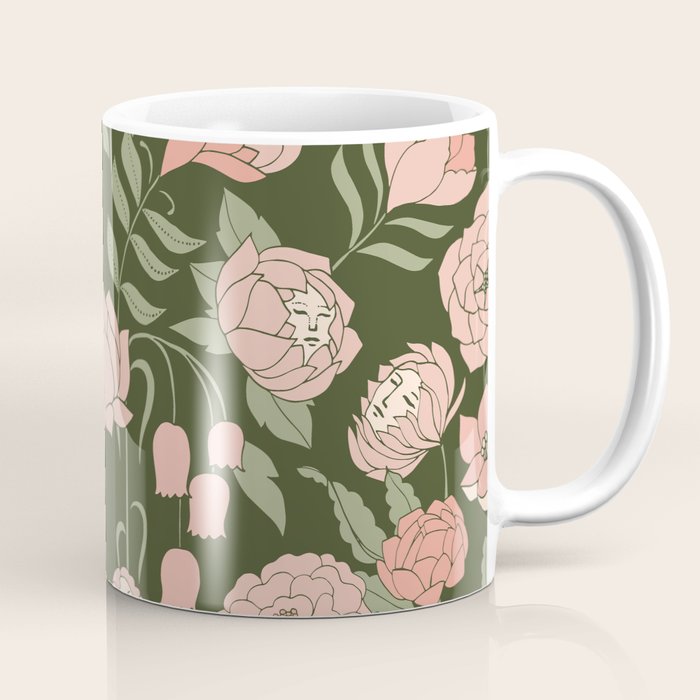 Mystery Garden Victorian Green Floral Faces Coffee Mug Gallery Image 1