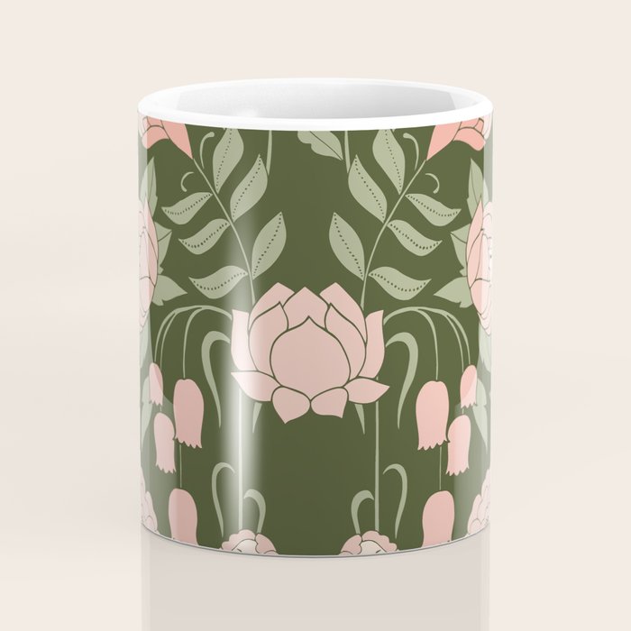 Mystery Garden Victorian Green Floral Faces Coffee Mug Gallery Image 4