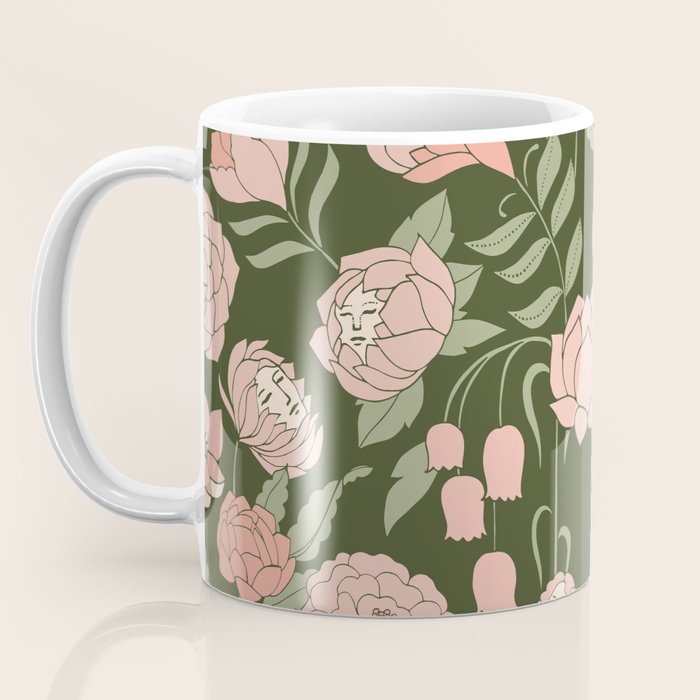 Mystery Garden Victorian Green Floral Faces Coffee Mug Gallery Image 3
