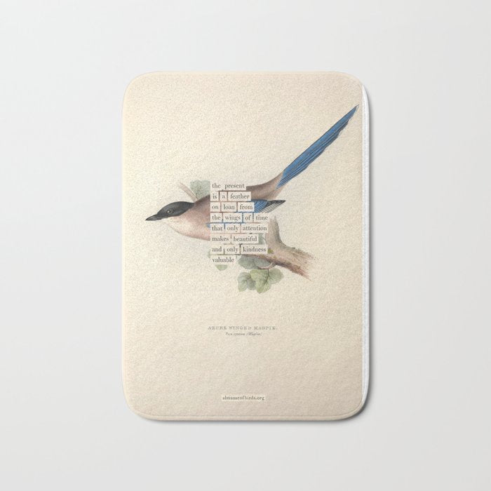Bird Divinations: Azure Magpie (about: almanacofbirds.org) Bath Mat Gallery Image 1