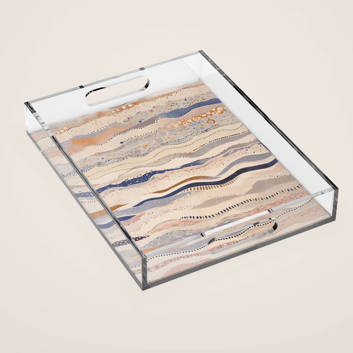 Organic Earth Tones Abstract - Flowing Minimalist Pattern with Waves Dots Acrylic Tray Gallery Image 1