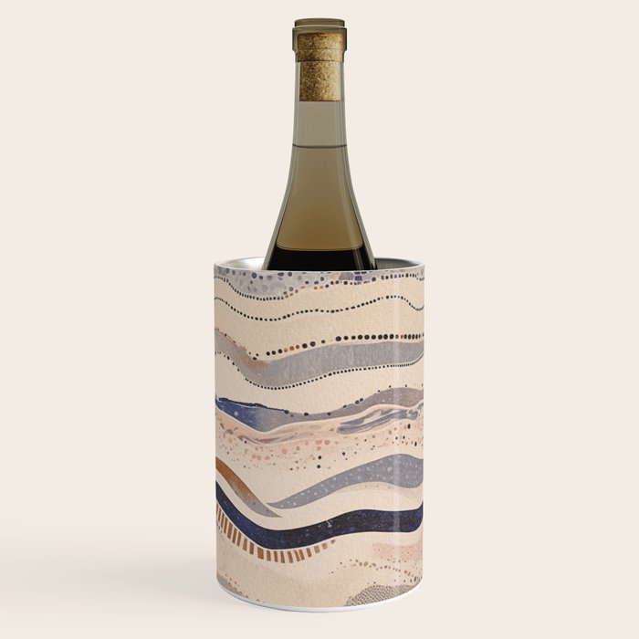 Organic Earth Tones Abstract - Flowing Minimalist Pattern with Waves Dots Wine Chiller Gallery Image 3