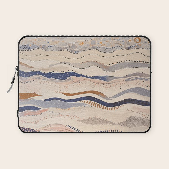 Organic Earth Tones Abstract - Flowing Minimalist Pattern with Waves Dots Laptop Sleeve Gallery Image 1