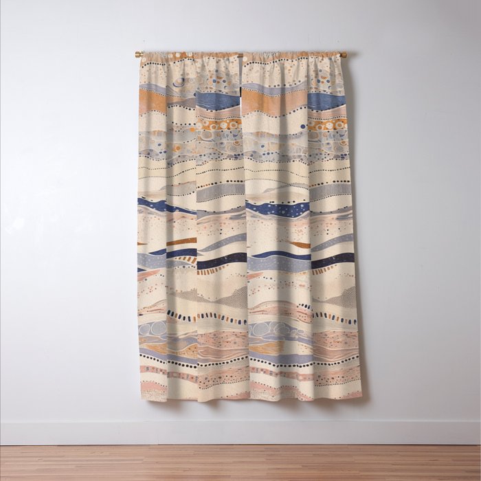Organic Earth Tones Abstract - Flowing Minimalist Pattern with Waves Dots Window Curtain Gallery Image 3